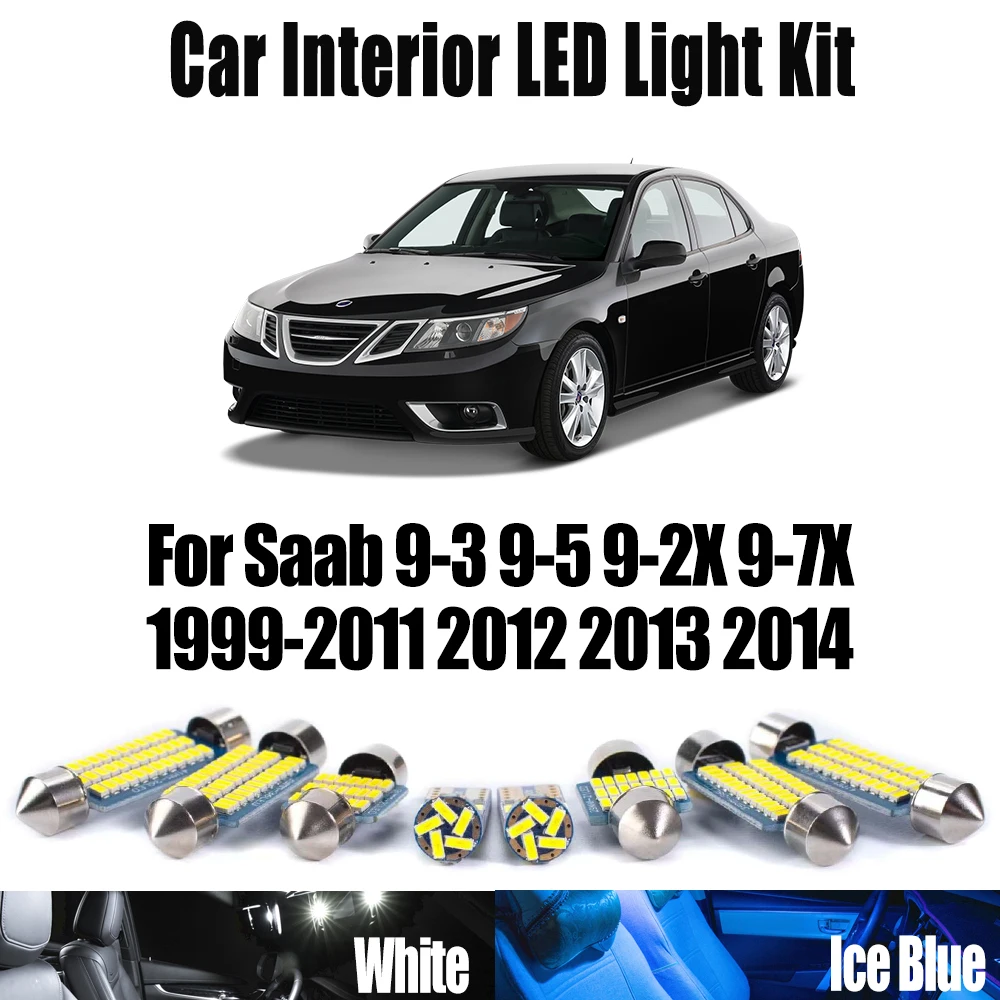 

Автомобильные аксессуары Canbus, светодиодный внутренний купол для чтения карт, комплект освещения для багажа для Saab 9-3 9-5 9-2X 9-7X 1999-2014, лампы для номерного знака