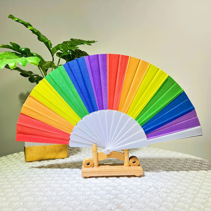 Rainbow Handheld Folding Fan for Women Men Colorful Pride Hand Fan Performance Dance Fans Party Decor Dress Costume Accessories