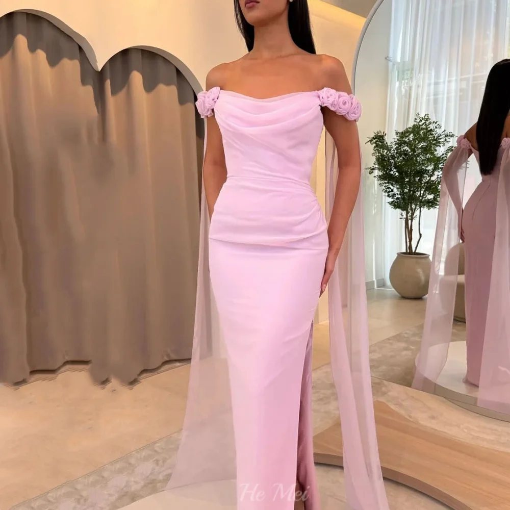 3D Flowers Mermaid Customized Prom Dress Strapless Evening Gown Off Shoulder Eleagnt Party Gowns شارون سعيد