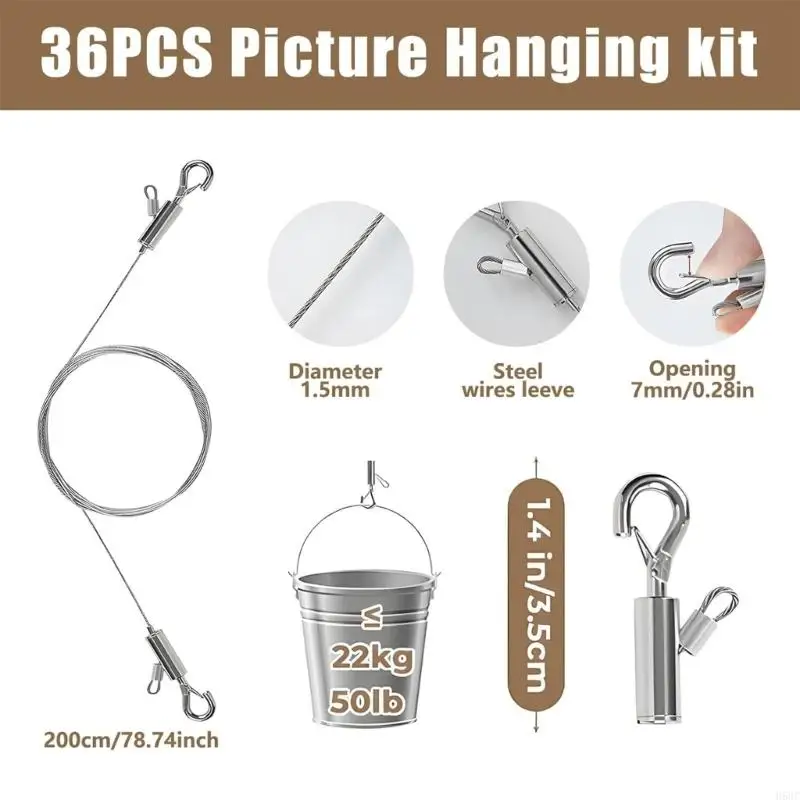 H58C Professional Art Work System Hanging Sistema da 50 libbre Set fili in acciaio Include gancio anelli per opere