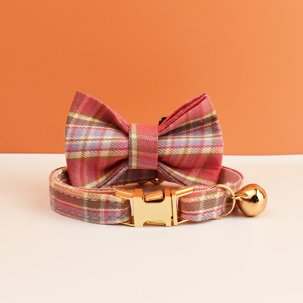 Karomuster Katzenhalsband mit Schleife Verstellbares Sicherheits-Personalisiertes Haustierhalsband mit Anpassbarem Namen Weiches Halsband – Detail 10