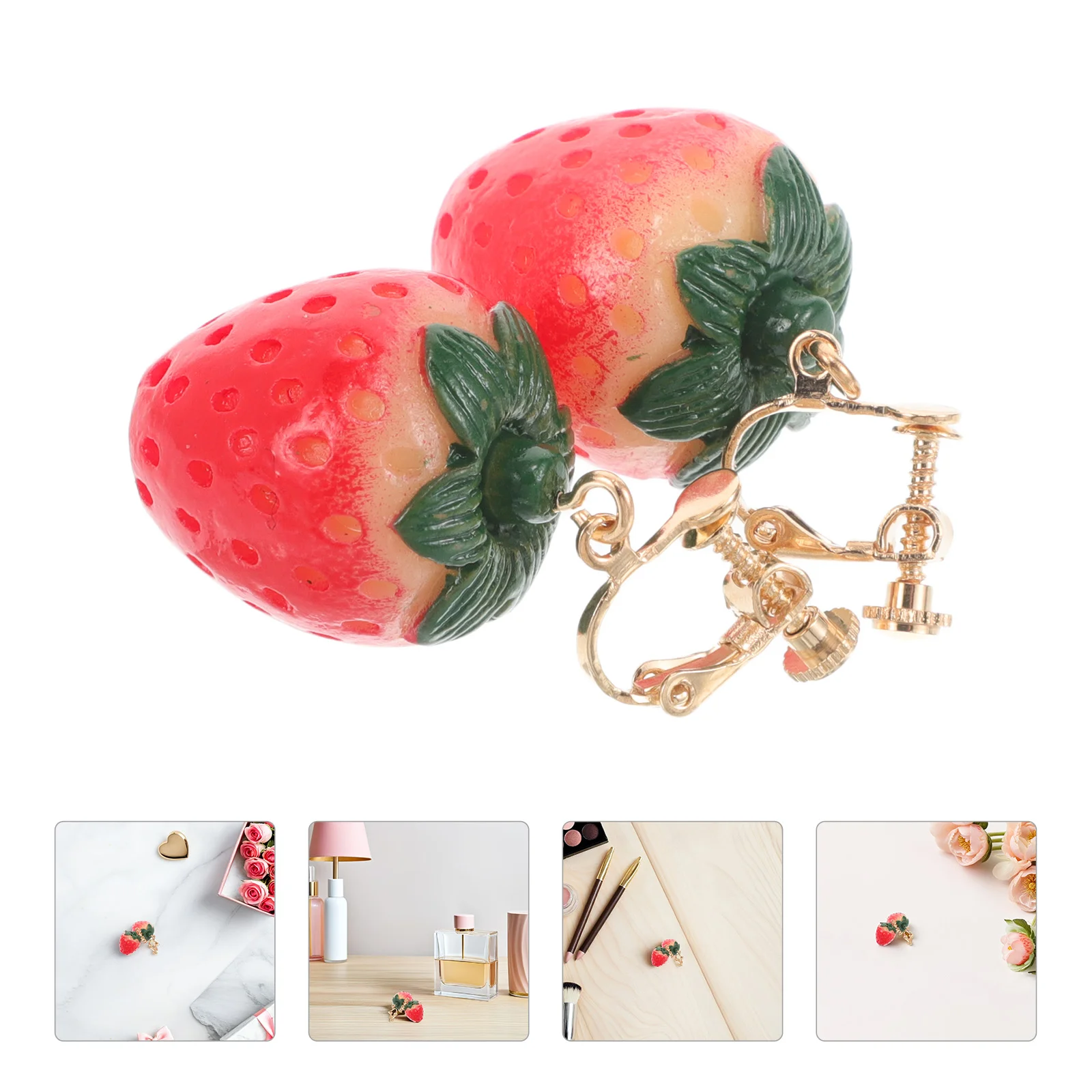 

Simulated Strawberry Ear Clips Realistic Design Earrings No Piercing Lightweight Plastic Fruit Jewelry Cute for Women