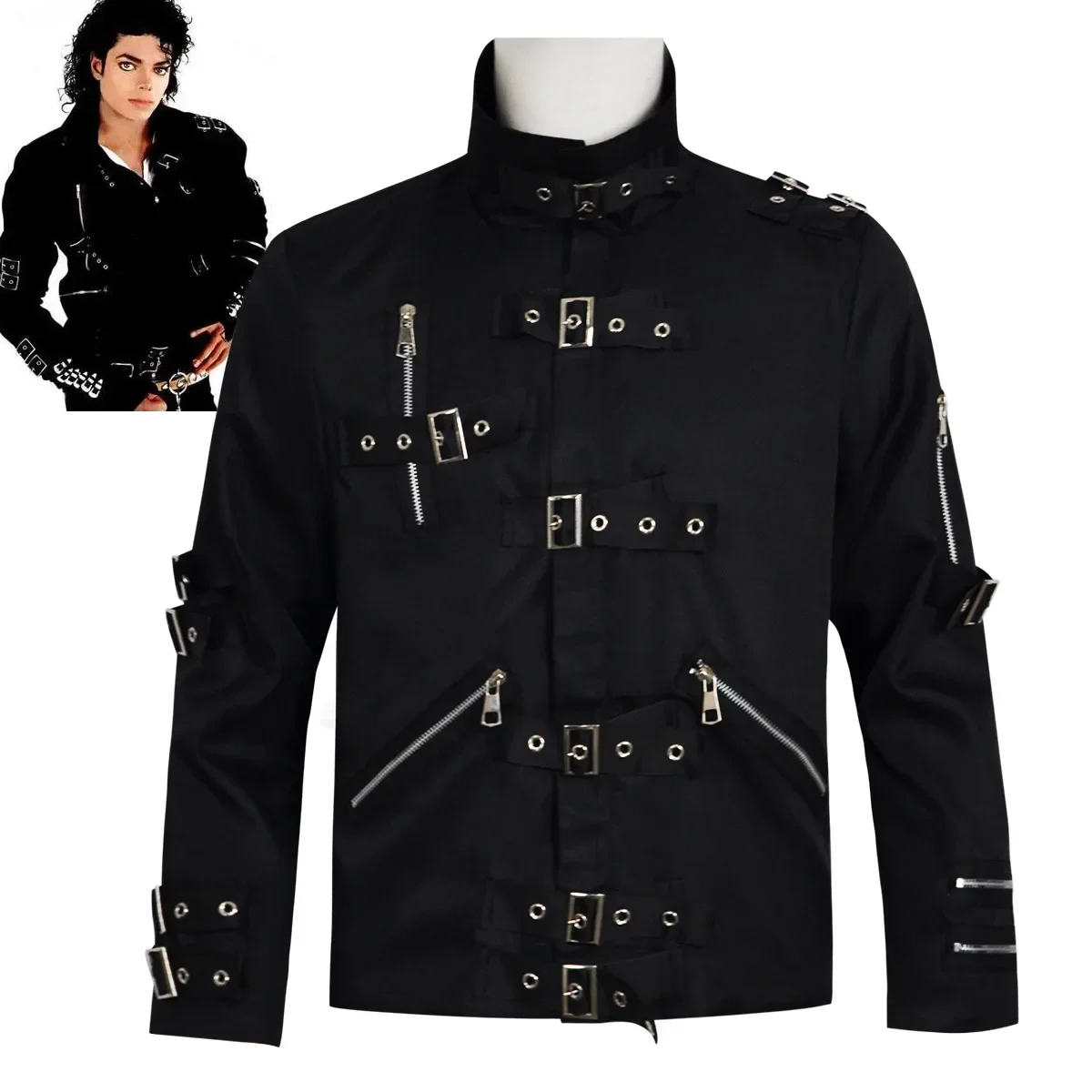 2026 Michael Jackson cosplay Costume BAD MJ Punk Jacket Black Slim BAD Jacket Costume Clothing for Man Adore Stars Impersonator view 3