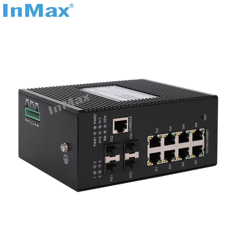 12 منفذ 10G حلقة صناعية PoE محول إيثرنت 4X10G SFP + و8 منافذ 10/100/1000BaseT(X) شبكة حلقية