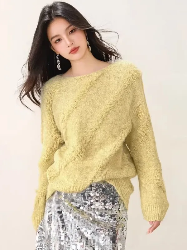 

Soft Pluy round Ne Pullover Knitted Sweater Women Spring Autumn Winter Loose Comfortable Korean Lazy Sle Knitwear