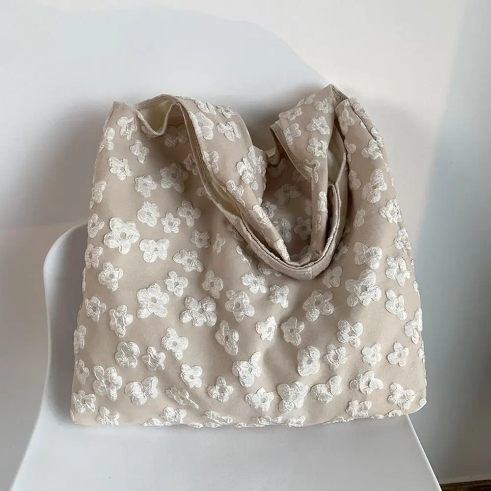 Luxury Sense Flower Pattern Shoulder Bag Canvas Bag Lace Jacquard Fabric Tote Bag Fashion Design Nylon Texture Underarm Bag
