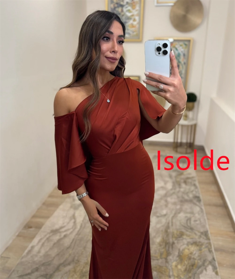 Vestido De noche De satén De moda De sirena personalizado exquisito un hombro mangas 3/4 vestidos De celebridades Vestido De fiesta moderno