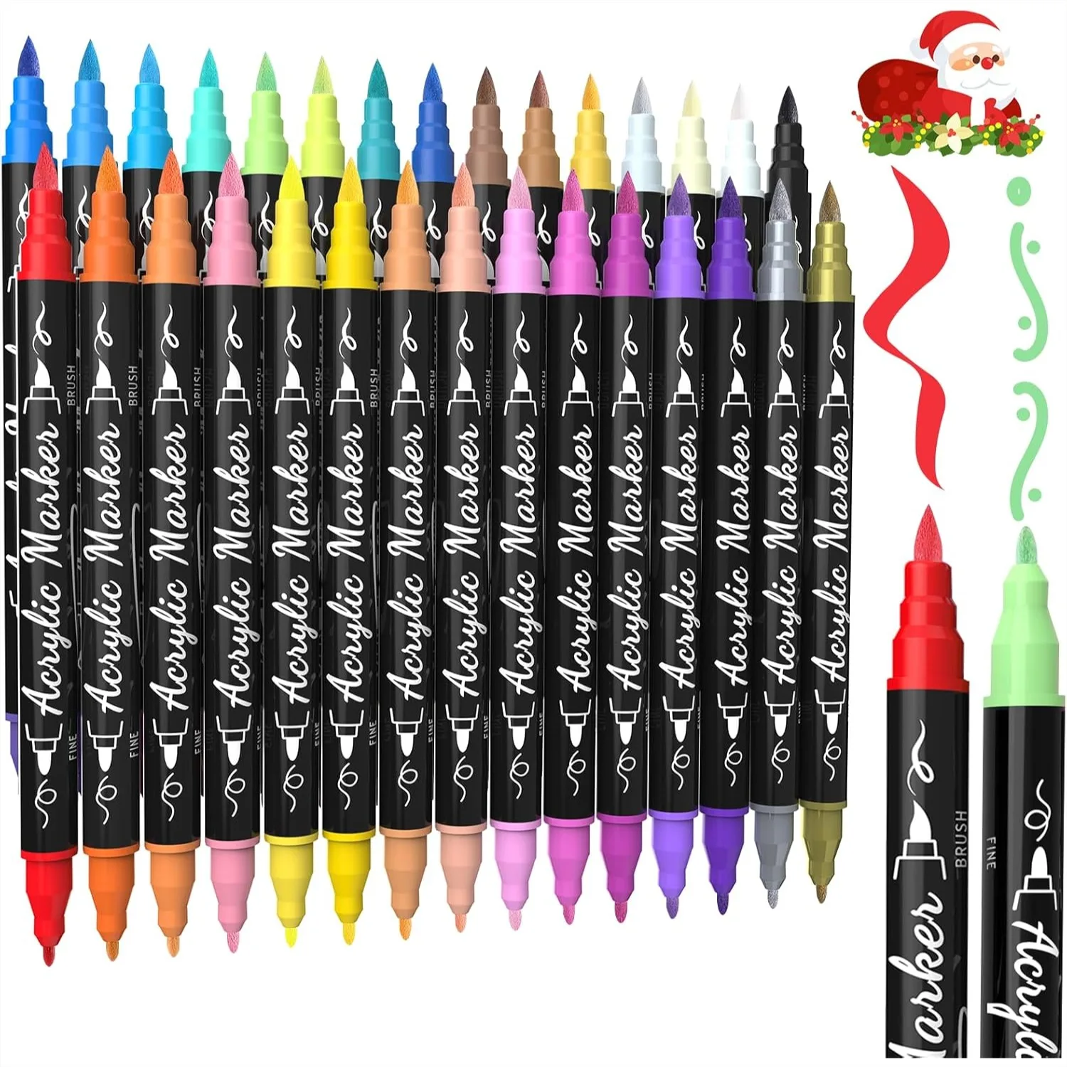 

30 Colors Dual Tip Acrylic Paint Markers Brush And Fine Tip For Rock Wood Canvas Fabric Glass Ceramic DIY Crafts Supplies