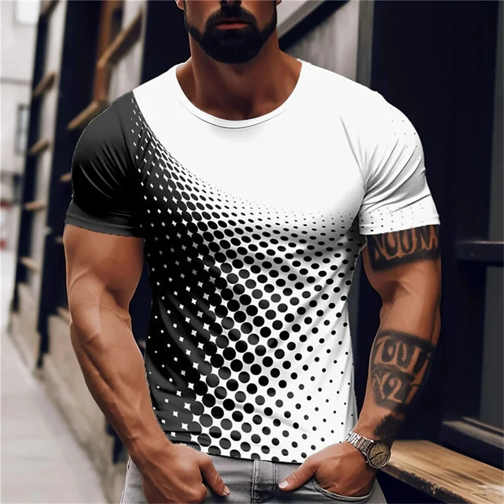 Fashion Round Dot Pattern Male T-Shirts Summer Short Sleeve 3D Printed Streetwear Trend Male Tee 6XL Plus Size Casual Tops