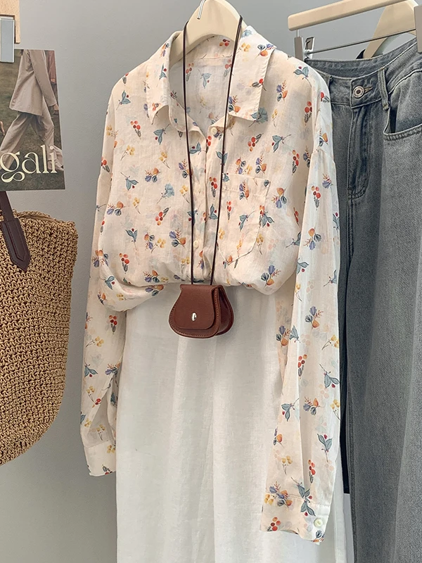 

Женский длинный све в стиле ретро с цветочным принтом, открытый кардиган со свободным воротником, модный осенний новый универсальный дышащий кардиган