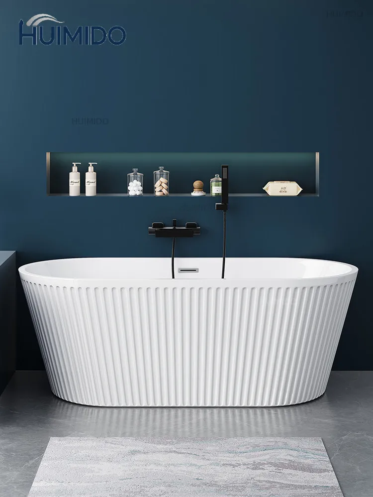 Striped Bathtub Household Seamless Integrated Acrylic Freestanding Bathtub Adult Household Hotel Homestay Bathtub
