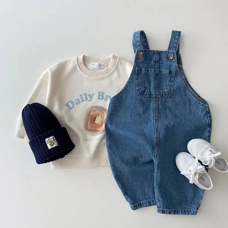 2025 Autumn New Baby Denim Overalls Infant Girl Strap Trousers Solid Toddler Boy Versatile Casual Pants Baby Jeans Jumpsuit