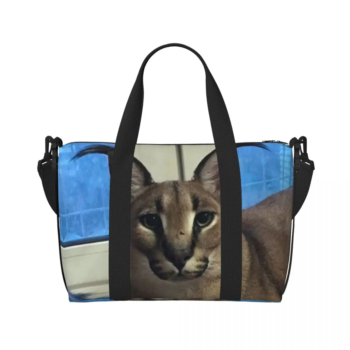 Custom Big Floppa Funny Meme Groceries Tote Shopping Bag Women Large Capacity Caracal Cat Beach Gym Travel Bags