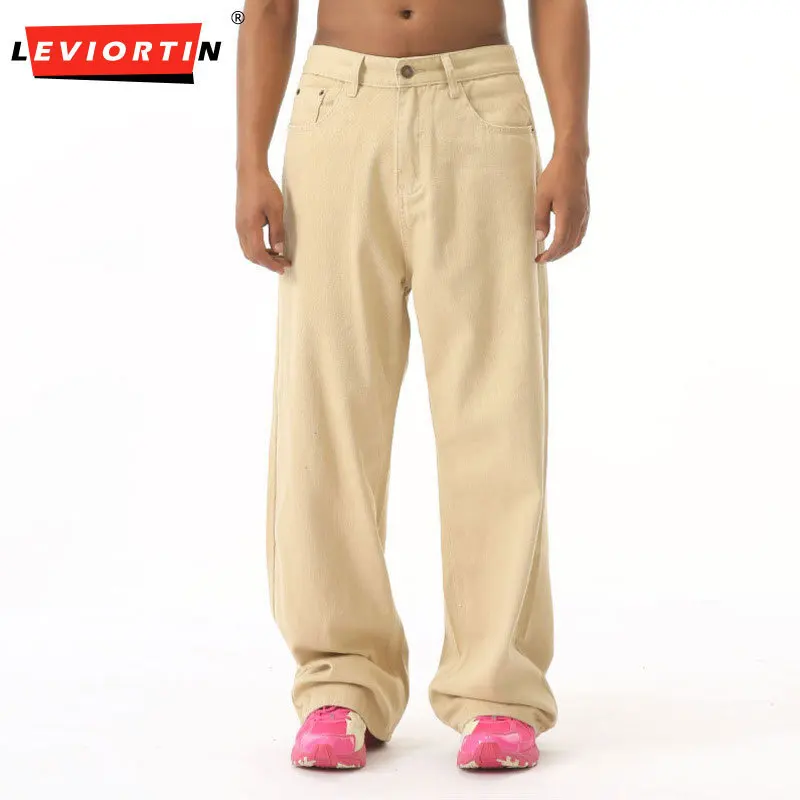 

2025 Four season men's retro Japanese fashion straight leg casual pants khaki washed versatile simple loose denim pants