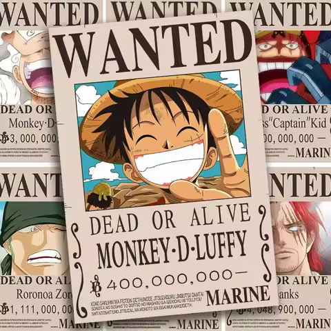 One Piece Anime The Latest Four Emperors'Reward Wanted Order Pirates Collection Retro Poster Canvas Wall Decorative Sticke Gift
