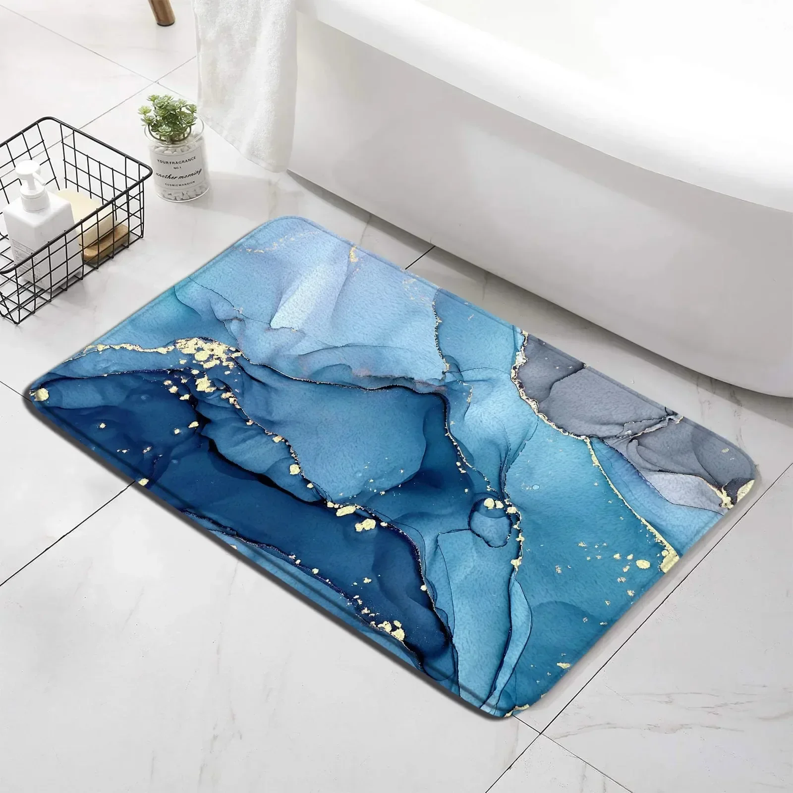 Colorful Marble Bathroom Non-silp Doormat Gold Lines Design Suitable for Living Room Entrance Decorate Accessory Pad Bedroom Rug