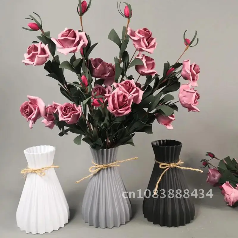 

Nice Gift Rattan Weaving Pure Color Flower Vase Nordic Style Plastic Micro Landscape Home Decoration