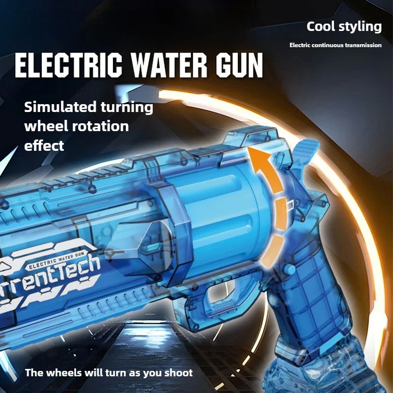 Pistola de agua eléctrica para niños, revólver de alta capacidad con tambor de 500ml, bozal LED, Flash, piscina al aire libre, playa, juguetes de verano
