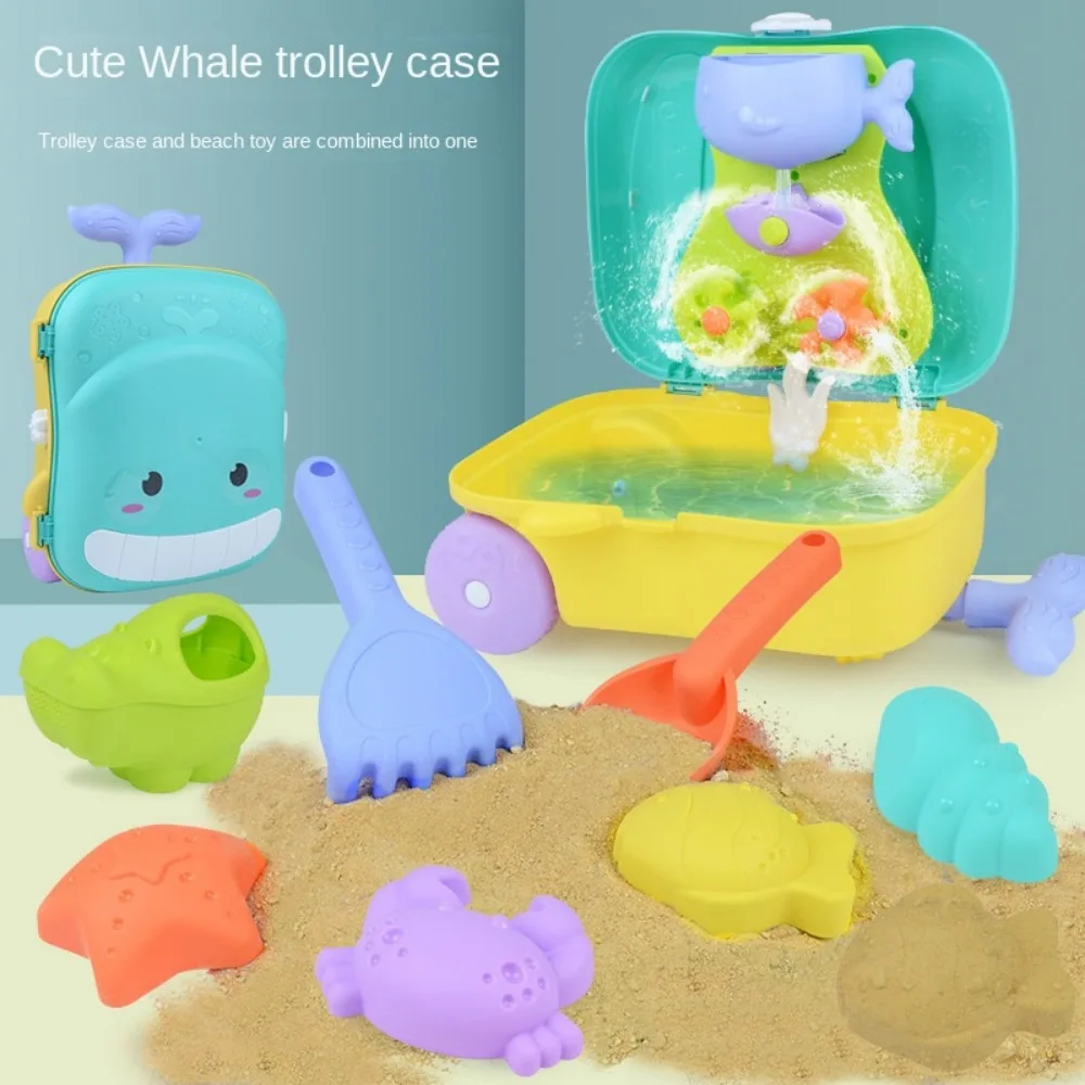 Children\'s beach toys whale suitcase baby play water digging sand tools hourglass shovel eight-piece set boys and girls