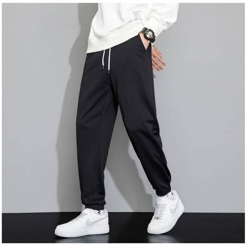 

Fashion Cotton Drawstring Sweatpants Men's Spring Autumn Loose Solid Hundreds of Sports Casual Pants Pockets Elastic Waist Soft