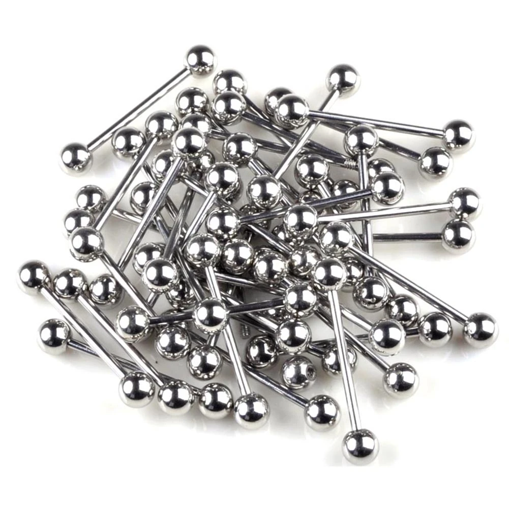 10pcs Silver Tongue Ring Set, Body Piercing