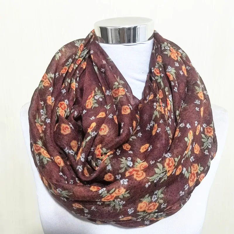 10pcs/lot flower print infinity scarf for women Spring Autumn soft Floral loop women's scarves Solid color edge Hijab Lady Shawl
