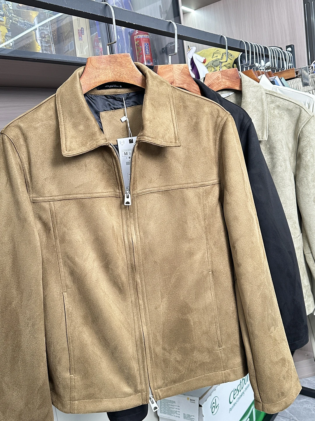Men's Casual Suede Jacket Collar up Spring Fashion Patchwork Lapel Elegant Commuter Leisure Coat Standard Fit Zipper Closure