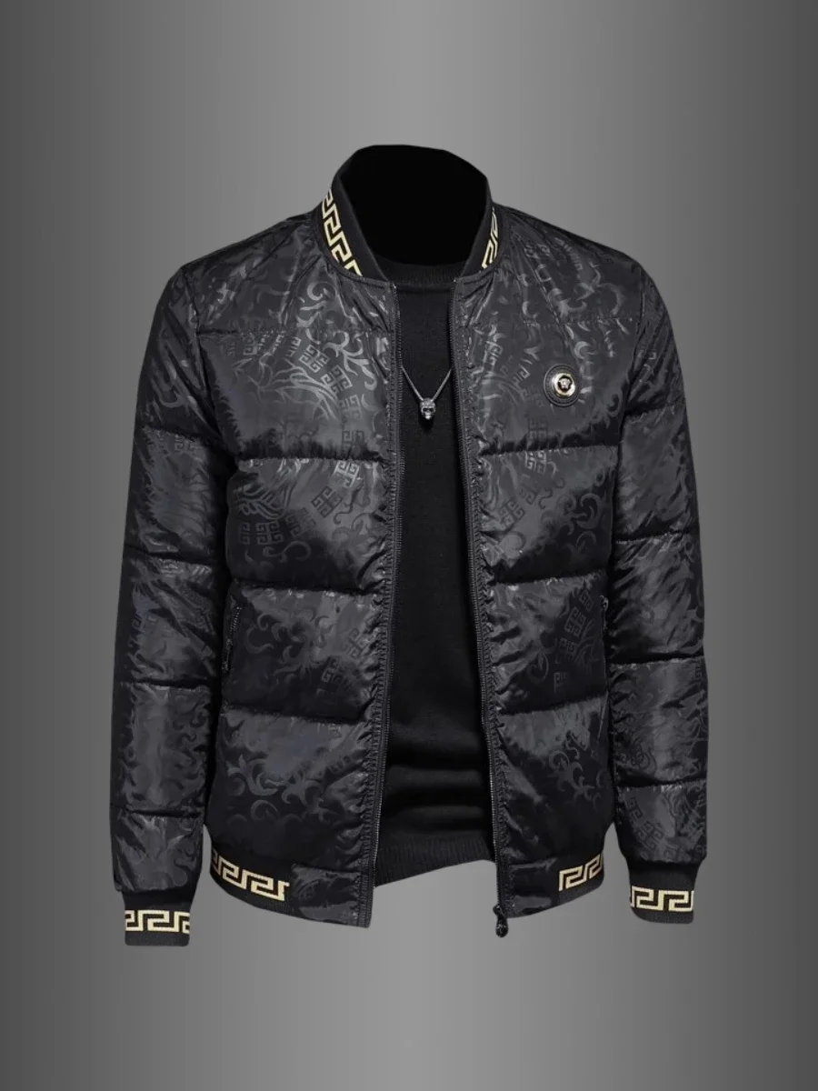 

Зимняя мужская холодная и теплая куртка-пуховик, модная брендовая модная куртка с темным цветочным бейсбольным воротником, 100% белая куртка на утином пуху