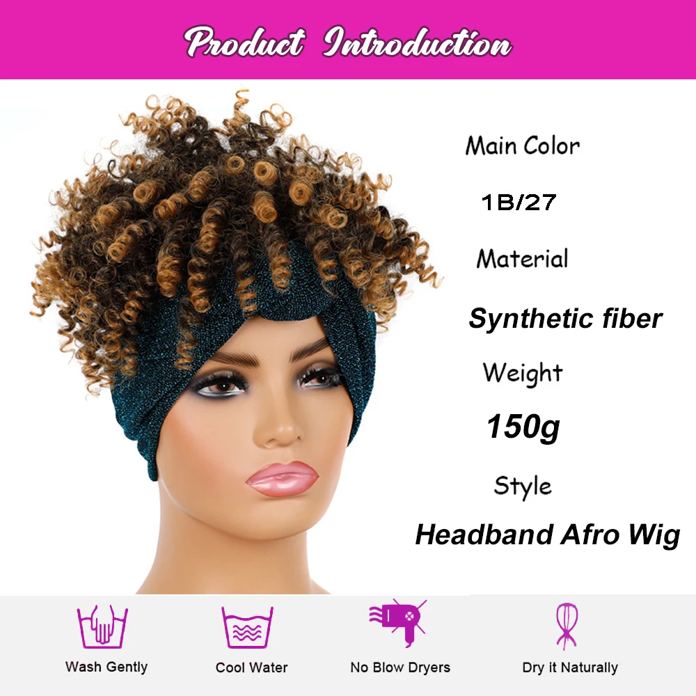 Parrucche avvolgenti per la testa Fascia per capelli Avvolgente per coda di cavallo Turbante corto Parrucca avvolgente Updo Ricci crespi Afro Puff con frangia Parrucca con coulisse per donne nere