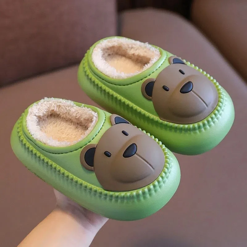 BABI Winter Furry Slippers Warm Indoor Chindren Shoes Boy's Girl's Home Cotton Floor Slippers Shoes Kids Fur Flipflops 2022 News