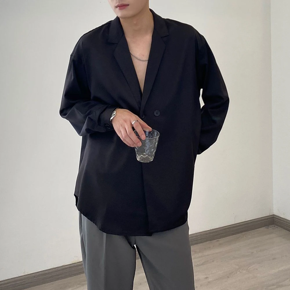 Mens Spring Blouse Two Button Notch Collar Shirt Fashion Business Casual Outdoor Versatile Commuter Top Men'S Clothing New 2026