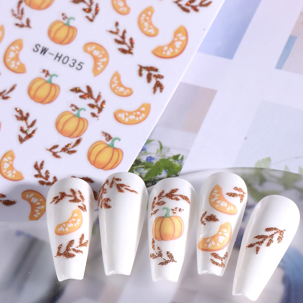 2 pezzi glitter autunno zucca foglie d'acero adesivi per unghie metallo oro autunno pigne adesivi decalcomanie pittura fogli manicure deco