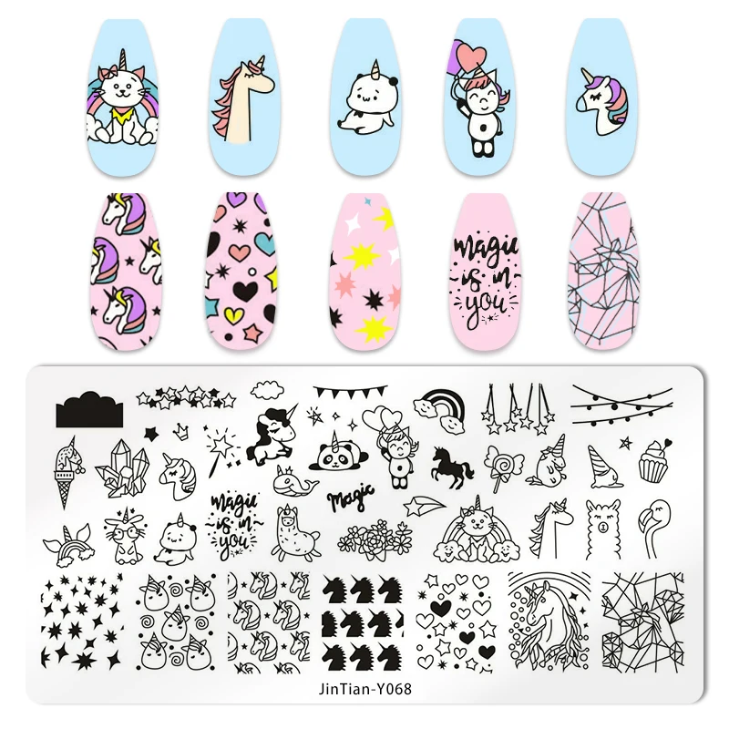 Unicorn Cartoon Animals Nail Stamping Plate Cute Cartoon Character Stamping Nail Stamp Plates Cartoon Figure Nail Plate Nail Art