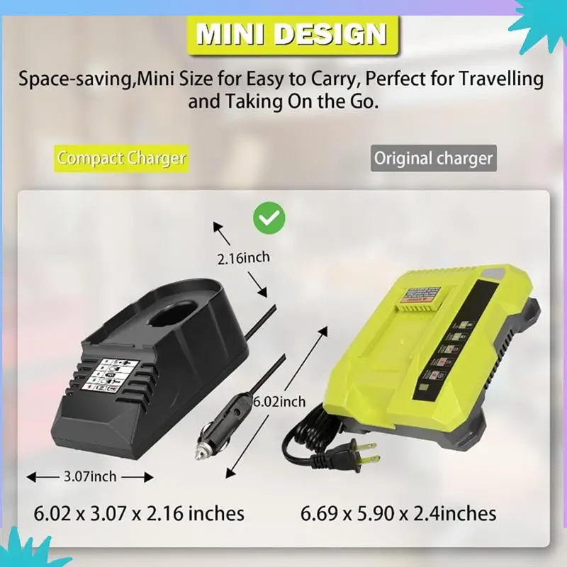Ryobi 18V 리튬 및 Ni-Cad 및 Ni-Mh 배터리 용 담배 라이터 플러그가있는 ABZW 미니 배터리 충전기 차량용 충전기