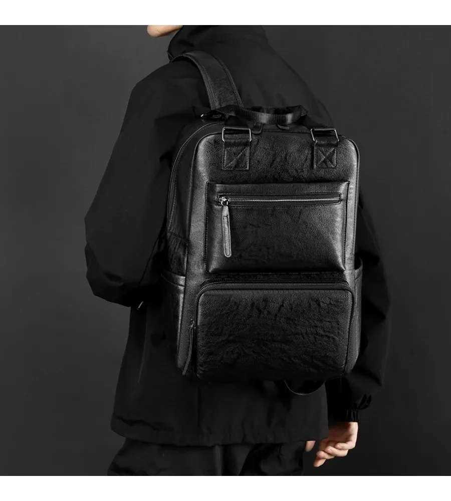 Full-Grain Leather Commuter Backpack Roomy Multi-use Laptop Bag for Work Travel and School