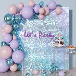 12PCS/Set Iridescent Blue Shimmer Wall Backdrop,12inch Square Sequin Panels for Birthday Wedding Baby Shower Party