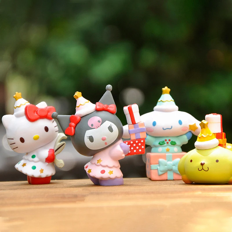 6Pcs Sanrio Anime Figures Kuromi Hello Kitty Cinnamoroll Melody Doll Desktop Model Car Ornaments Home Decor Kid Toy Cake Insert