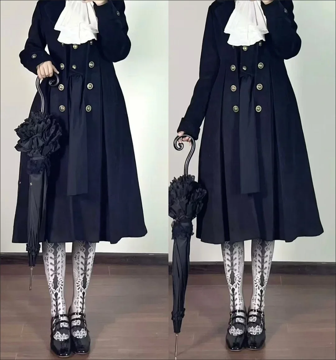 Gothic British Long Trench Coat - Retro Japanese Knight Style Slimming Jacket for Lolita Sweet Outfit view 5