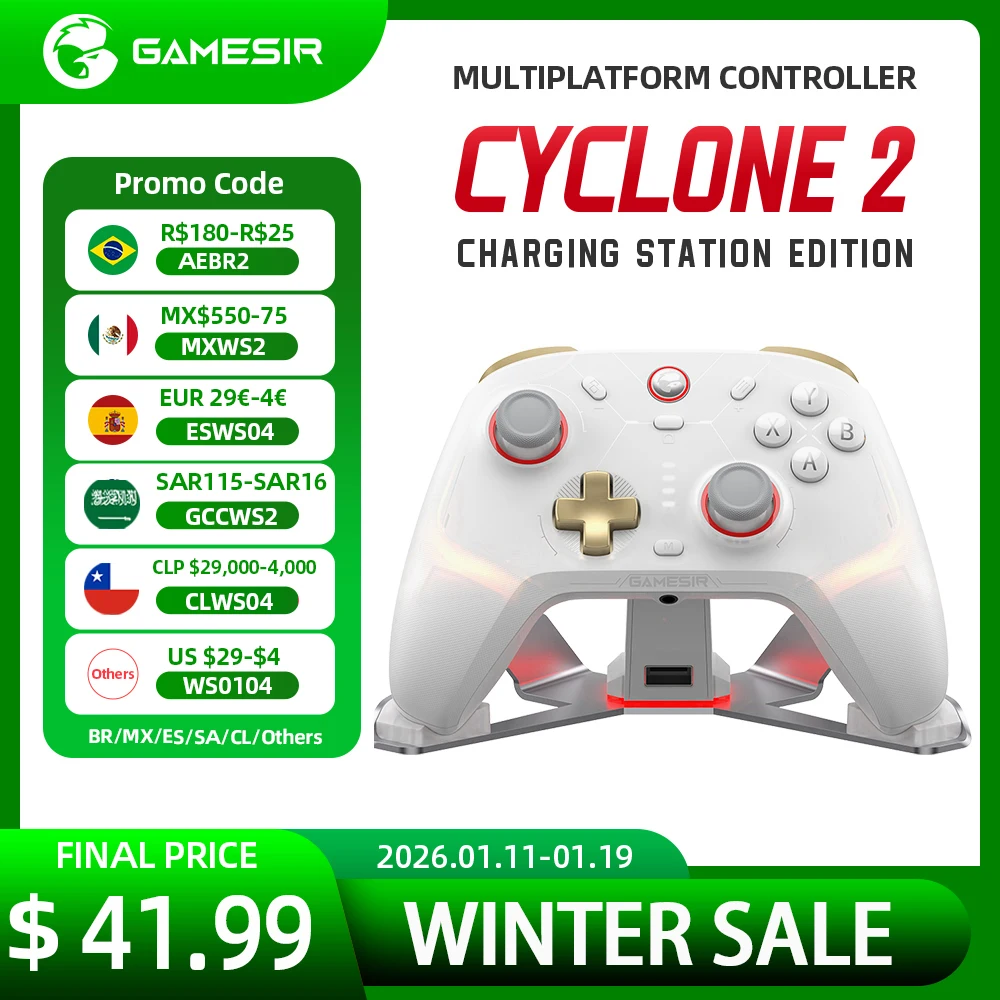 GameSir Cyclone 2 Wireless Pro Controller, Hall Effect Joysticks, Bluetooth Gamepad for Nintendo Switch, iPhone, Android & PC