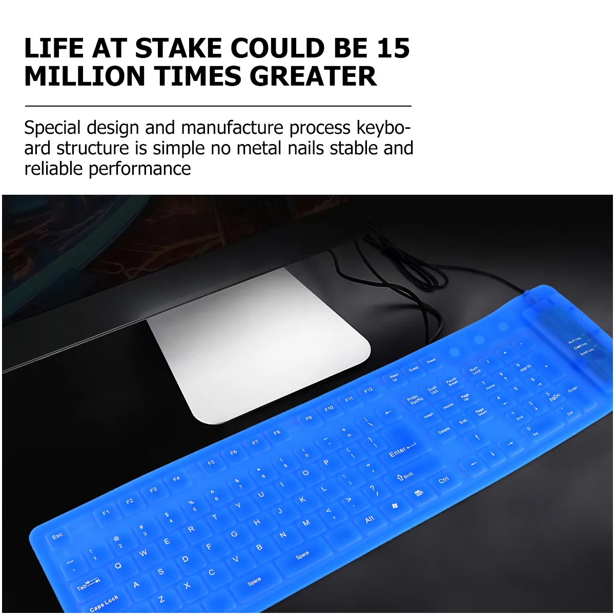 Waterproof Roll Up USB Keyboard 109 Keys Ultra Thin Silicone Foldable Washable Disinfectable Portable Flexible Travel Keyboard