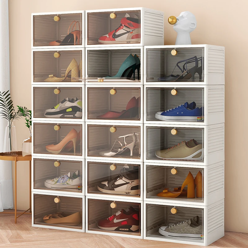 

1-2PC Storage Box Stacked Combination Shoe Cabinet Display Cabinet Transparent Shoe Box Shoe Organizer Plastic