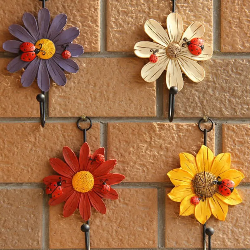 1pc Metal Hanging Hook Vintage Daisy Flower Walls Coat Rack Key Holder Bag Hooks Decor Door Hanger Home Organizer Hooks