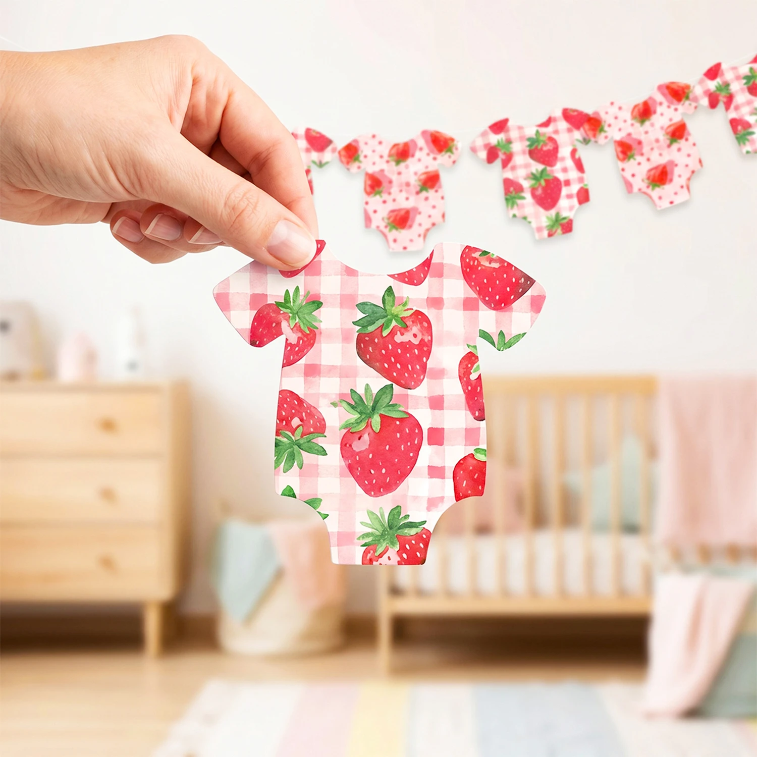 Dschungel-Abenteuer/Erdbeer-Thema Baby-Shower Bodysuit DIY Hängendes Banner Geburtstagsparty Heimwand-Deko Geschlechts-Enthüllungs-Dekoration – Detail 5