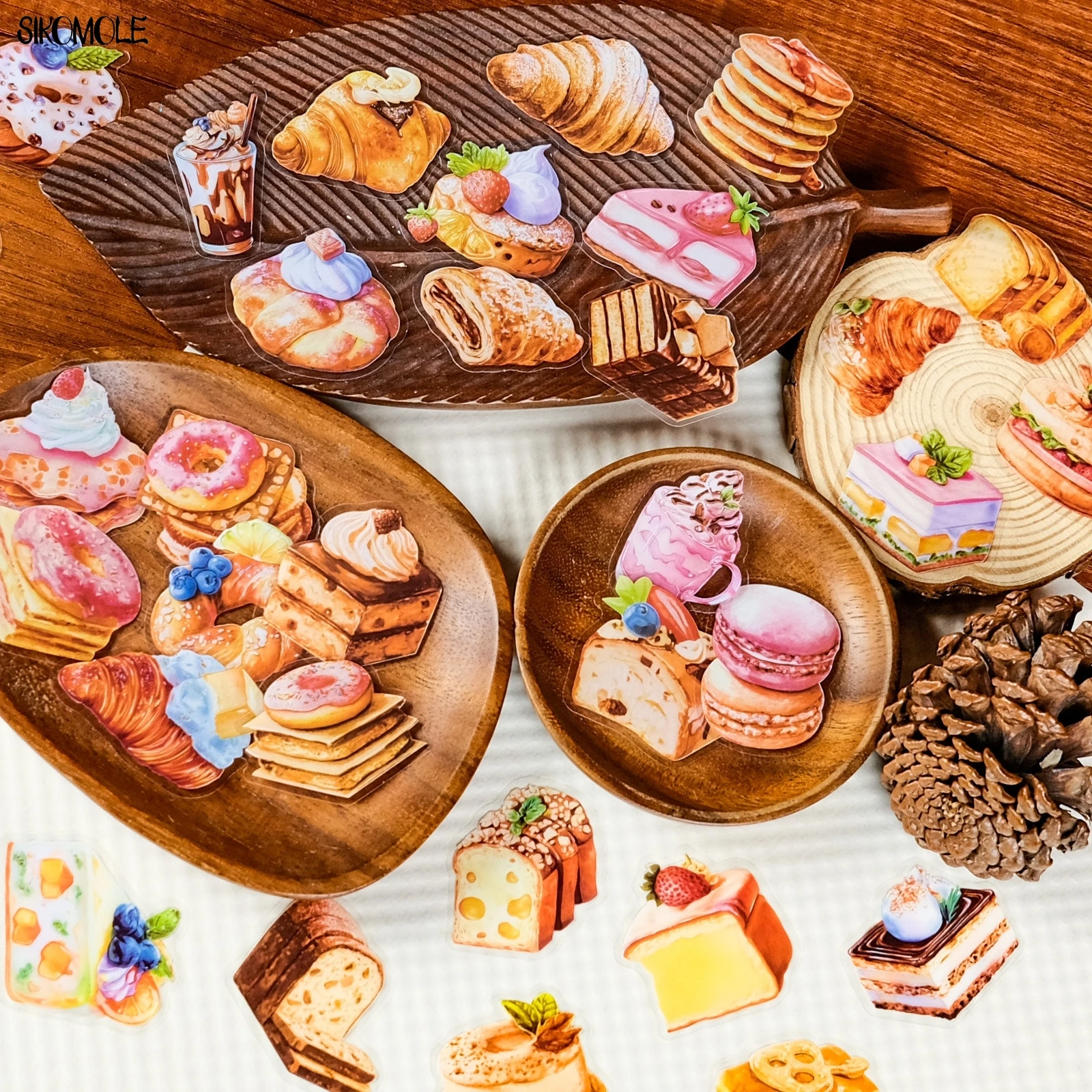 56pcs Transparent Cartoon Cake Dessert Graffiti Stickers Pack Waterproof PET Bookkeeping Material Decorative Notebook Sticker