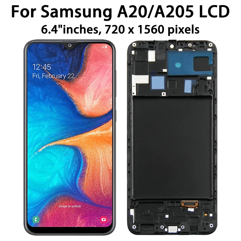 Test A20 Display For Samsung  A20 A205 SM-A205F Lcd Display Touch Screen Digitizer With Frame Assembly Replacement