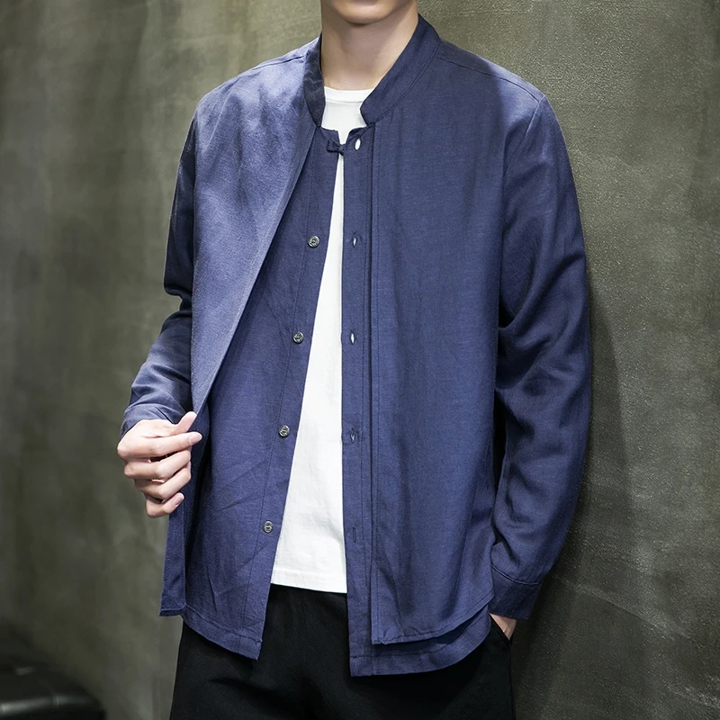 

Мужская летняя новая рубашка из хлопка и льна с длинным рукавом, в стиле танк-топ, на пуговицах, молодежная, модная, свободного кроя