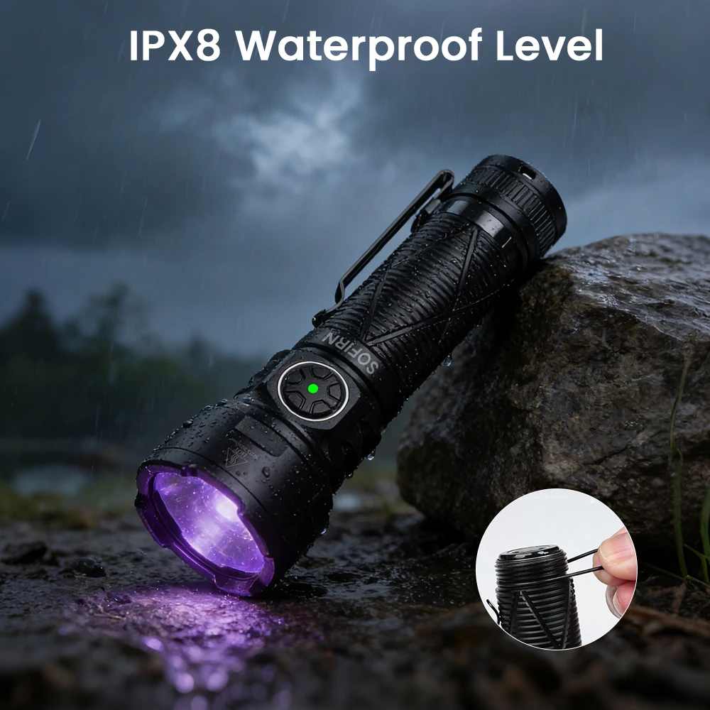 Sofirn SR15 UV 365nm USB C Rechargeable SST08-UV LED Flashlight 21700 1000LM IPX8 Waterproof Magnetic Tail Cap for Camping image 6