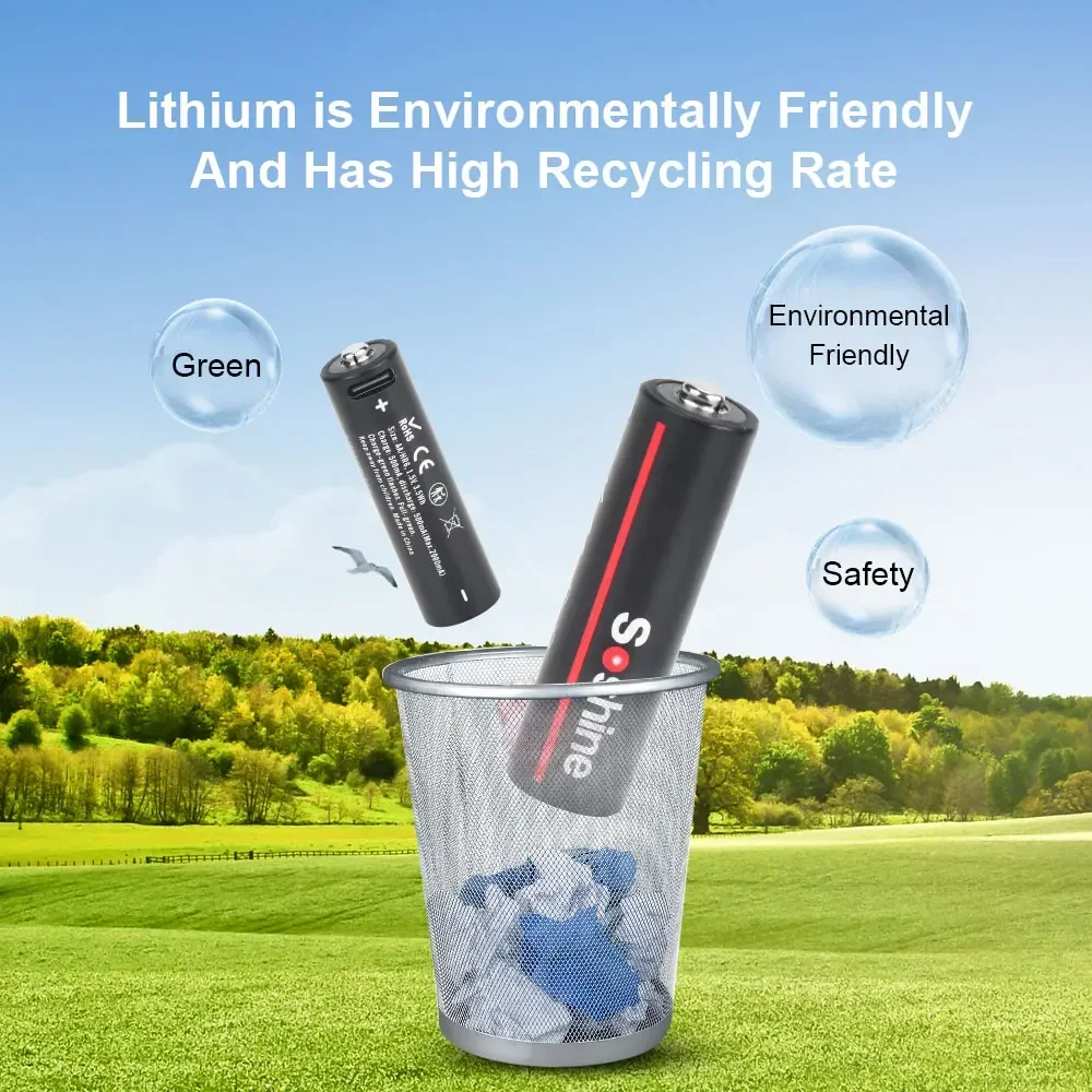 Soshine-batería de litio recargable USB, 1,5 V, 3500mWh, AA, con Cable USB 4 en 1 para máquina, cámara, Detector de humo, juego