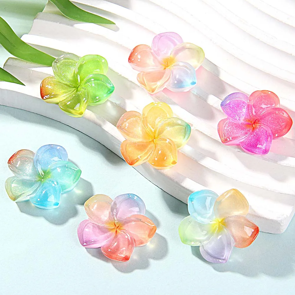 10pcs Resin Gradient Colored Flower Charm Accessories DIY Jewelry Making Earrings Keychain Clothing Decorative DIY Accessories