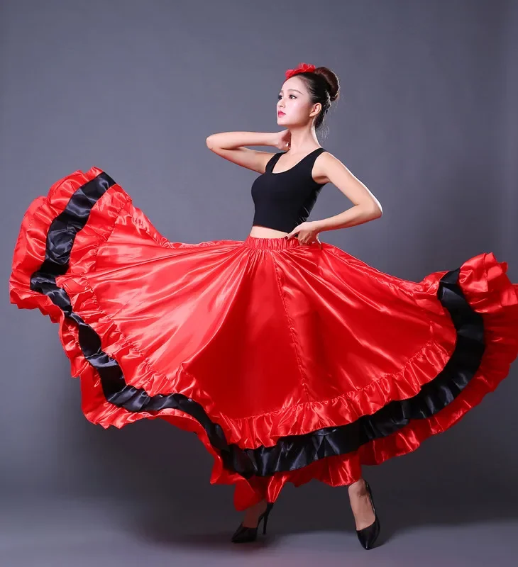 Mulheres Saia Taurina Espanhola, Dança do Ventre, Dança do Ventre Adultos, Abrindo a Praça, Saia Flamenco Oriental, Vermelho, 360 Graus, 540, 720 Graus, Novo